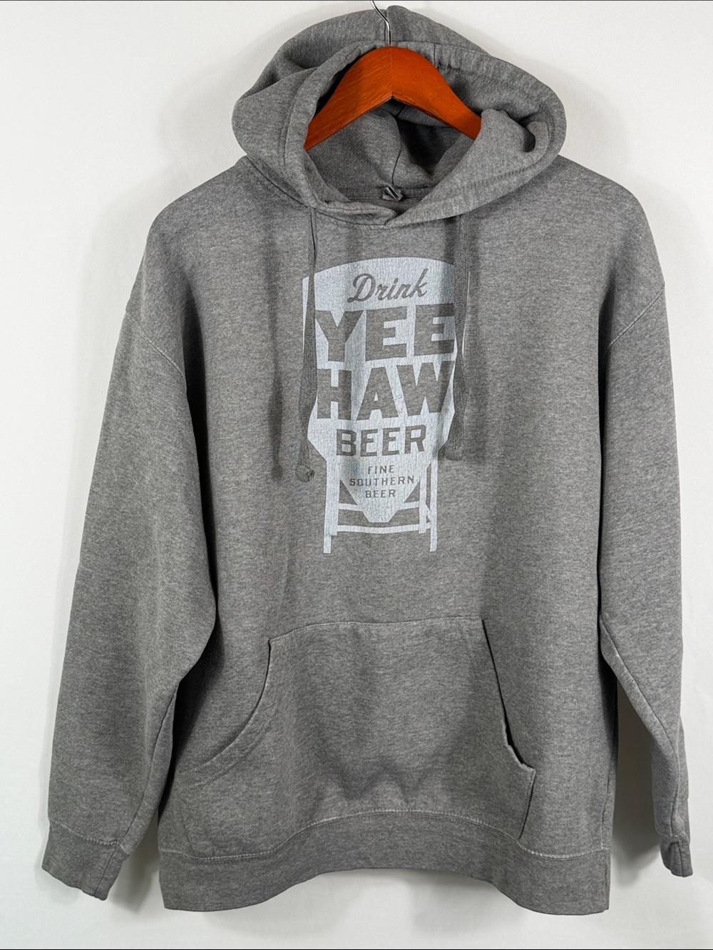Yeehaw Beer Grey Pullover Hoodie - Casual Men's Sweatshirt Size XL